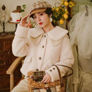 Fleece Button Jacket / Floral Embroidered Wide Leg Pants