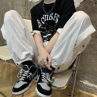 Button-accent Straight Leg Pants