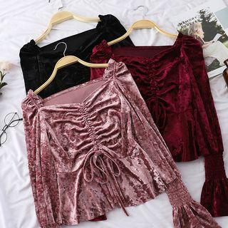 Long-sleeve Drawstring Velvet Top