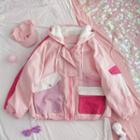 Color Block Zip-up Hooded Jacket Pink - One Size