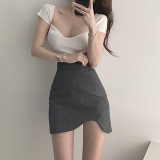 Cap-sleeve Top / Asymmetrical Mini Pencil Skirt