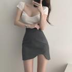 Cap-sleeve Top / Asymmetrical Mini Pencil Skirt