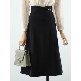 Contrast Trim Blouse / High Waist Midi A-line Skirt