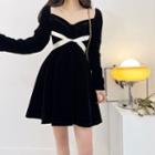 Long-sleeve Twist-front Mini A-line Dress