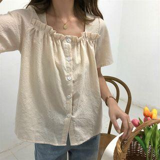 Frilled Loose-fit Short-sleeve Blouse