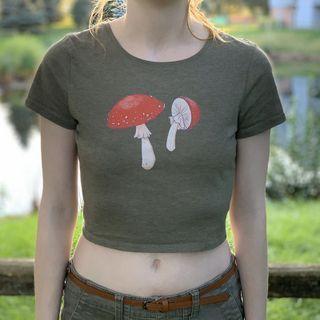 Short Sleeve Mushroom Printed Crop Top