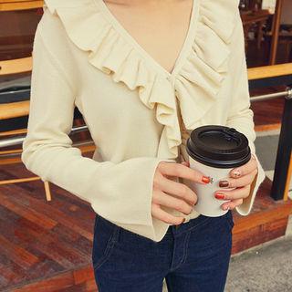 V-neck Frilled-detail Cardigan