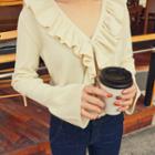 V-neck Frilled-detail Cardigan