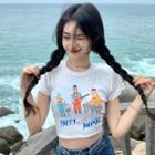 Short Sleeve Printed Crop T-shirt White - One Size