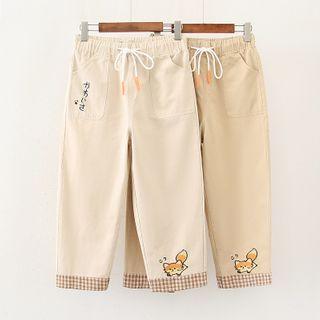 Capri Embroidered Plaid Trim Pants