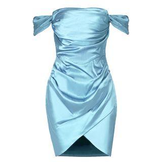 Off-shoulder Shirred Cocktail Dress