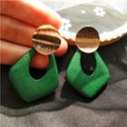 Two-tone Wooden Statement Earring 1 Pair - Green Wood Water Droplets Brushed Earrings - One Size