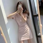 Plain Skinny Short Sleeve Dress Pink - One Size