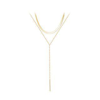 Fashion Simple Plated Gold Geometric Tassel Double 316l Stainless Steel Necklace Golden - One Size