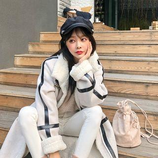 Piped Belted Faux-shearling Coat