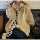 Leopard Print Panel Fleece Jacket