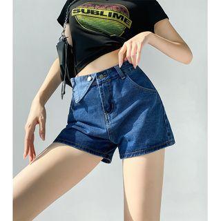 Waist-details Wide-leg Denim Shorts