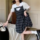 Short-sleeve Blouse / Plaid Overall Dress