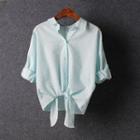 3/4-sleeve Striped Cropped Shirt
