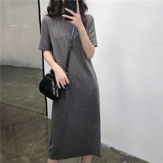 Short-sleeve Mock-neck Midi T-shirt Dress