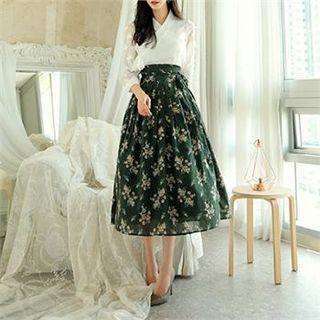 Floral Long Hanbok Skirt