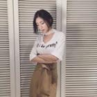 Lettering Lace Trim Elbow Sleeve T-shirt