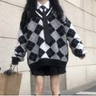 Argyle Sweater / Long Sleeve Shirt / Pleated A-line Skirt