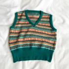 Pattern Sweater Vest Dark Green - One Size