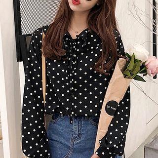 Polka Dot Lace-up Long-sleeve Blouse