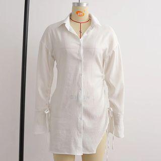 Long-sleeve Asymmetrical Drawstring Shirtdress
