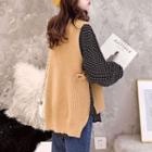 Set: Polka Dot Shirt + V-neck Knit Vest