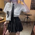 Short-sleeve Contrast Detail Shirt / Skirt