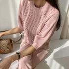 Puff-sleeve Cable Knit Sweater