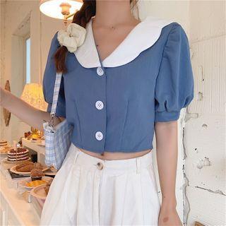 Short-sleeve Collar Cropped Blouse