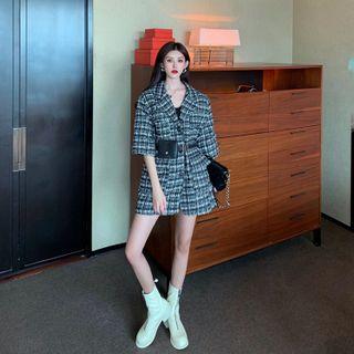 Short-sleeve Tweed Blazer Black - One Size