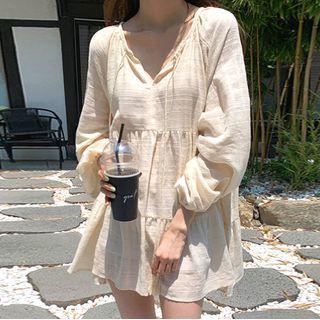 Long-sleeve Linen Mini A-line Dress