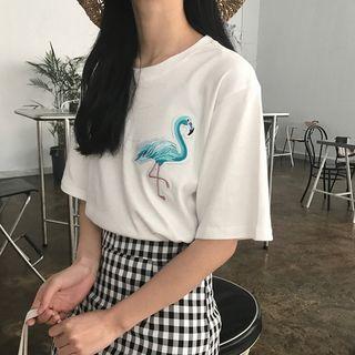 Flamingo Applique Short-sleeve T-shirt
