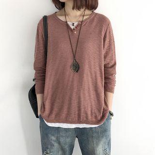Mock Two-piece Henley Knit Top