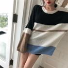 Color Block Sweater Black & White & Blue - One Size