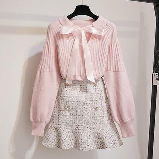 Set: Bow Neck Sweater + A-line Skirt