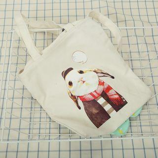Rabbit Printed Canvas Zip Shopper Bag