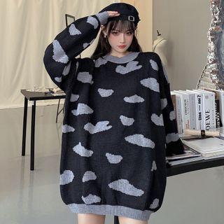 Cloud Pattern Round Neck Sweater