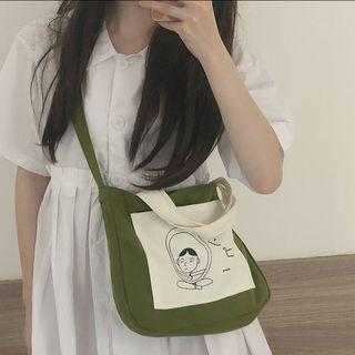 Printed Canvas Crossbody Bag Green - One Size