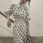 3/4-sleeve Dotted Midi A-line Dress As Shown In Figure - One Size
