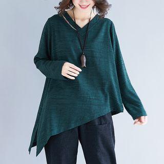 Asymmetric Long Sleeve V Neck T-shirt