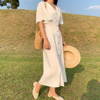 V-neck Ruffle-sleeve Shirtdress