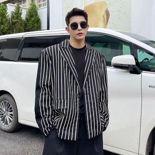 One Button Striped Blazer