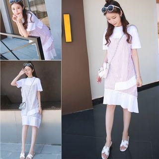 Set: Short-sleeve T-shirt + Striped Strappy Dress