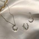 Rhinestone Moon Pendant Necklace / Stud Earring