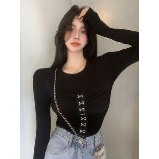 Long-sleeve Gathered Waist T-shirt